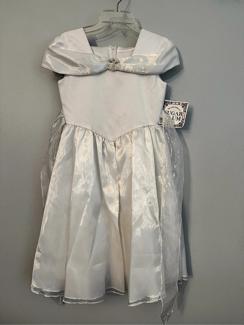 Sugar Plum Formal White Satin Dress Size 8 Like New